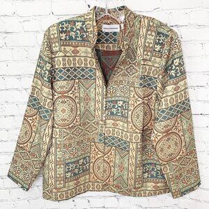 ALFRED DUNNER COLORFUL BROCADE MANDARIN COLLAR JACKET - 14
